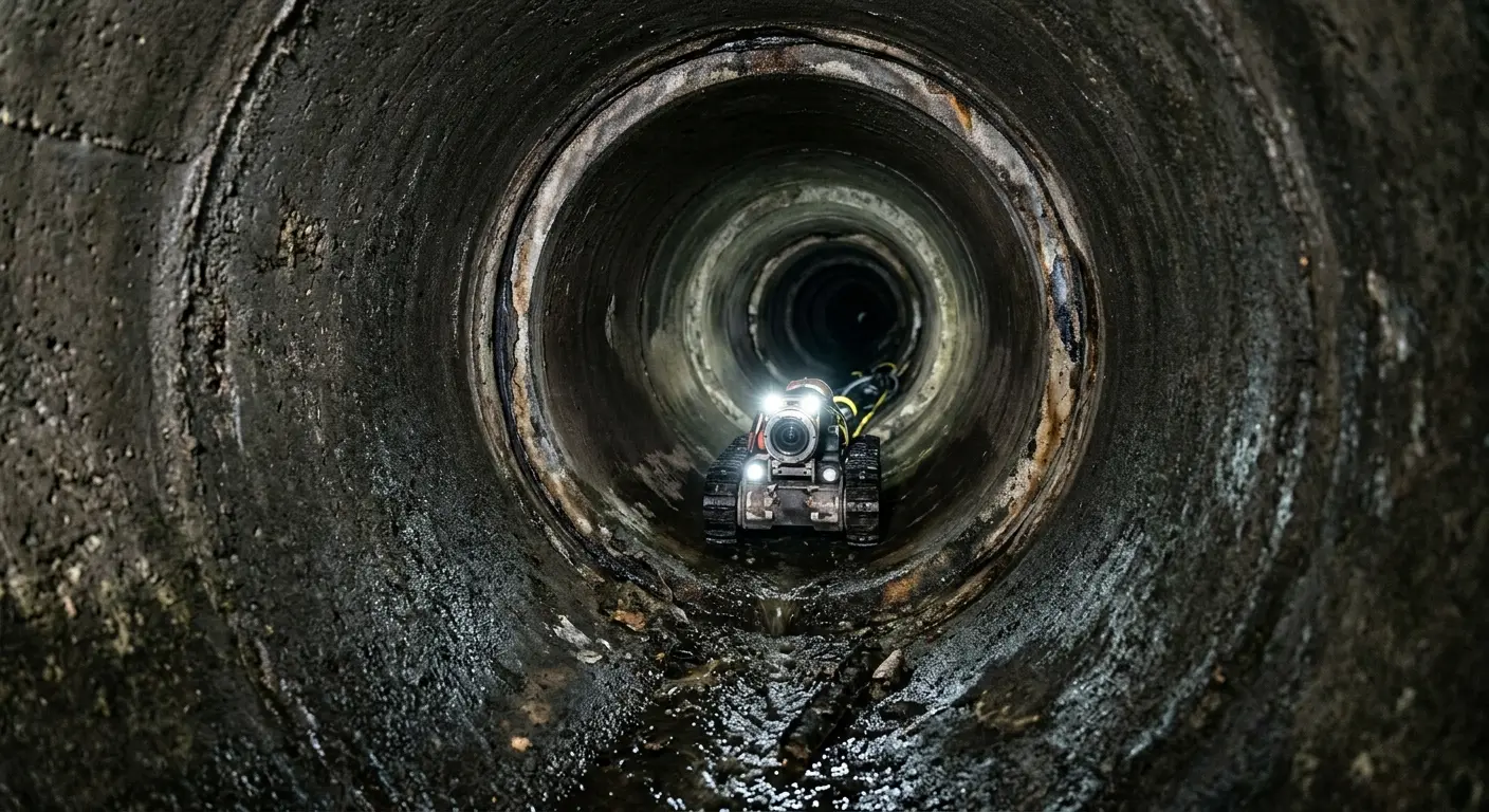 Robotic sewer camera inspecting pipe interior for Drain Snake Service in Temescal Valley